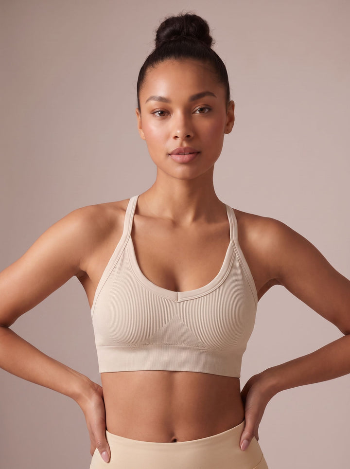 Seamless Ribbed Cross Back Sports Bra