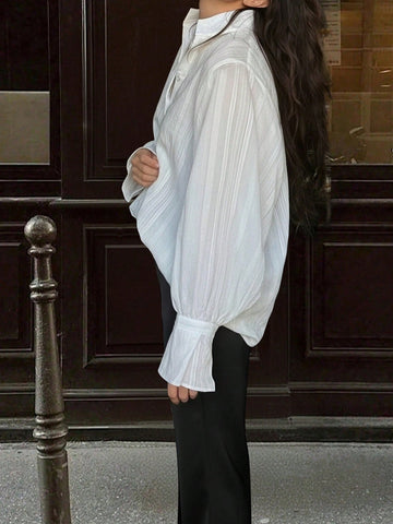 Elegant Balloon Sleeve Button Down Shirt