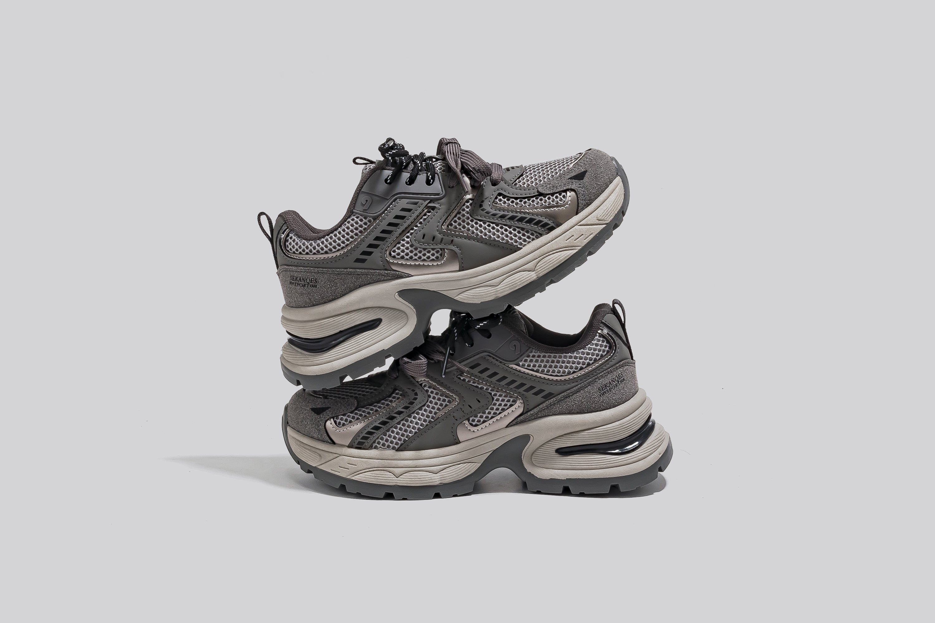 Breathable Mesh Chunky Sole Fashion Sneakers-Gray