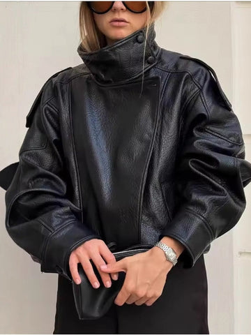 Oversized Moto Faux Leather Jacket