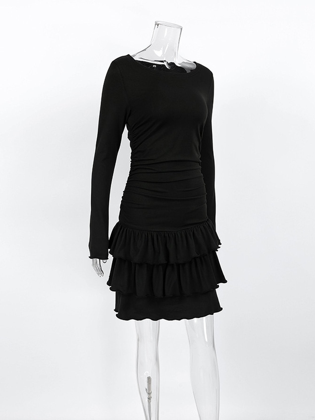 Ruched Tiered Long Sleeve Mini Dress