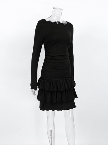 Ruched Tiered Long Sleeve Mini Dress
