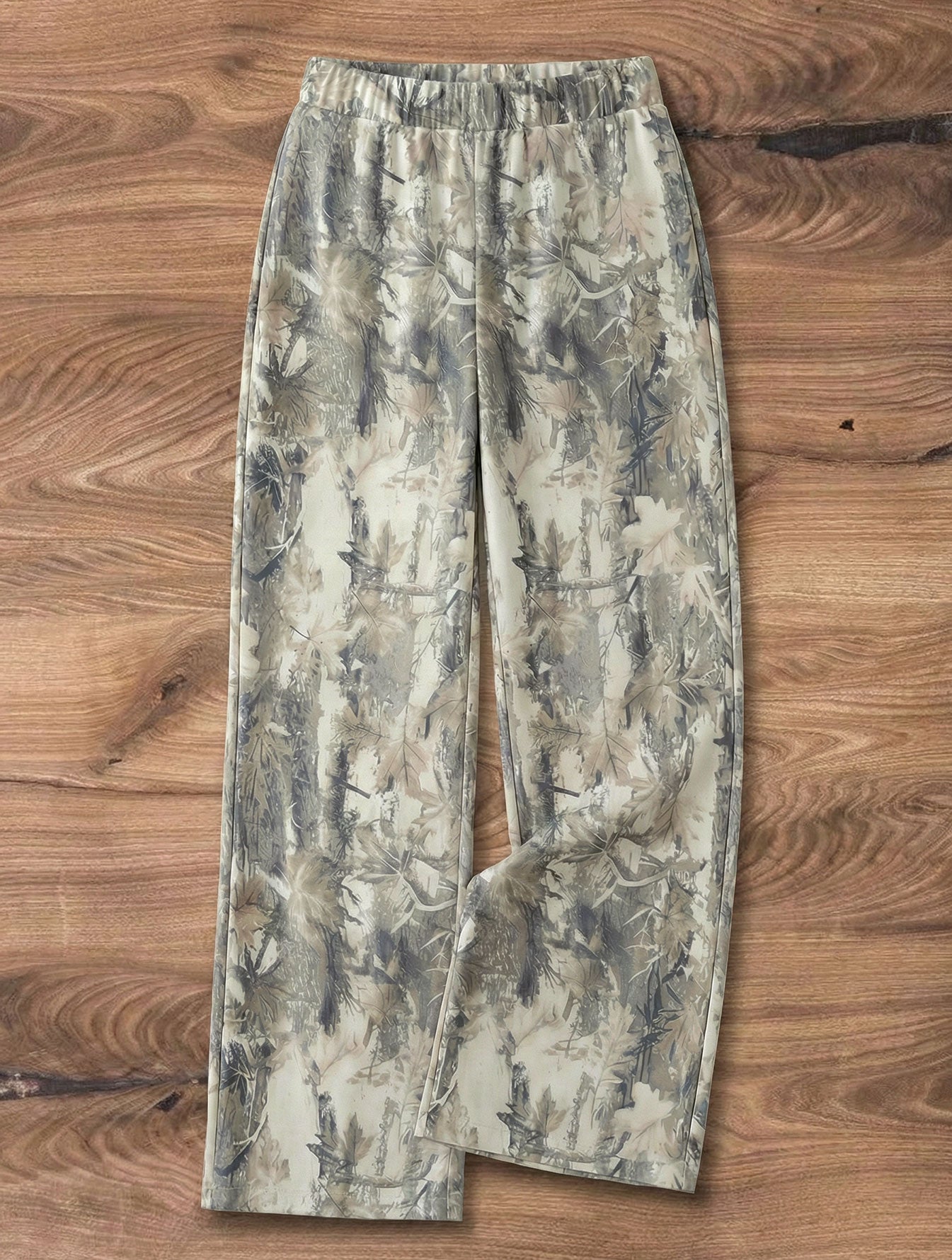 High Waisted Leaf Print Wide Leg Pants