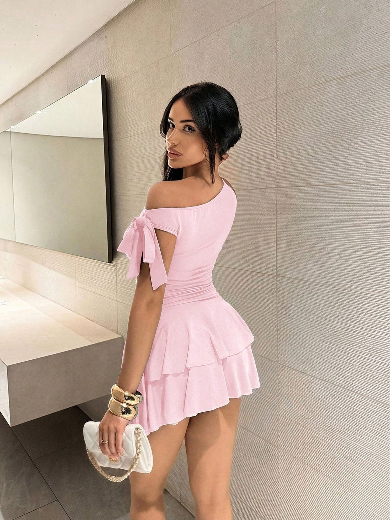 One Shoulder Ruffle Mini Dress