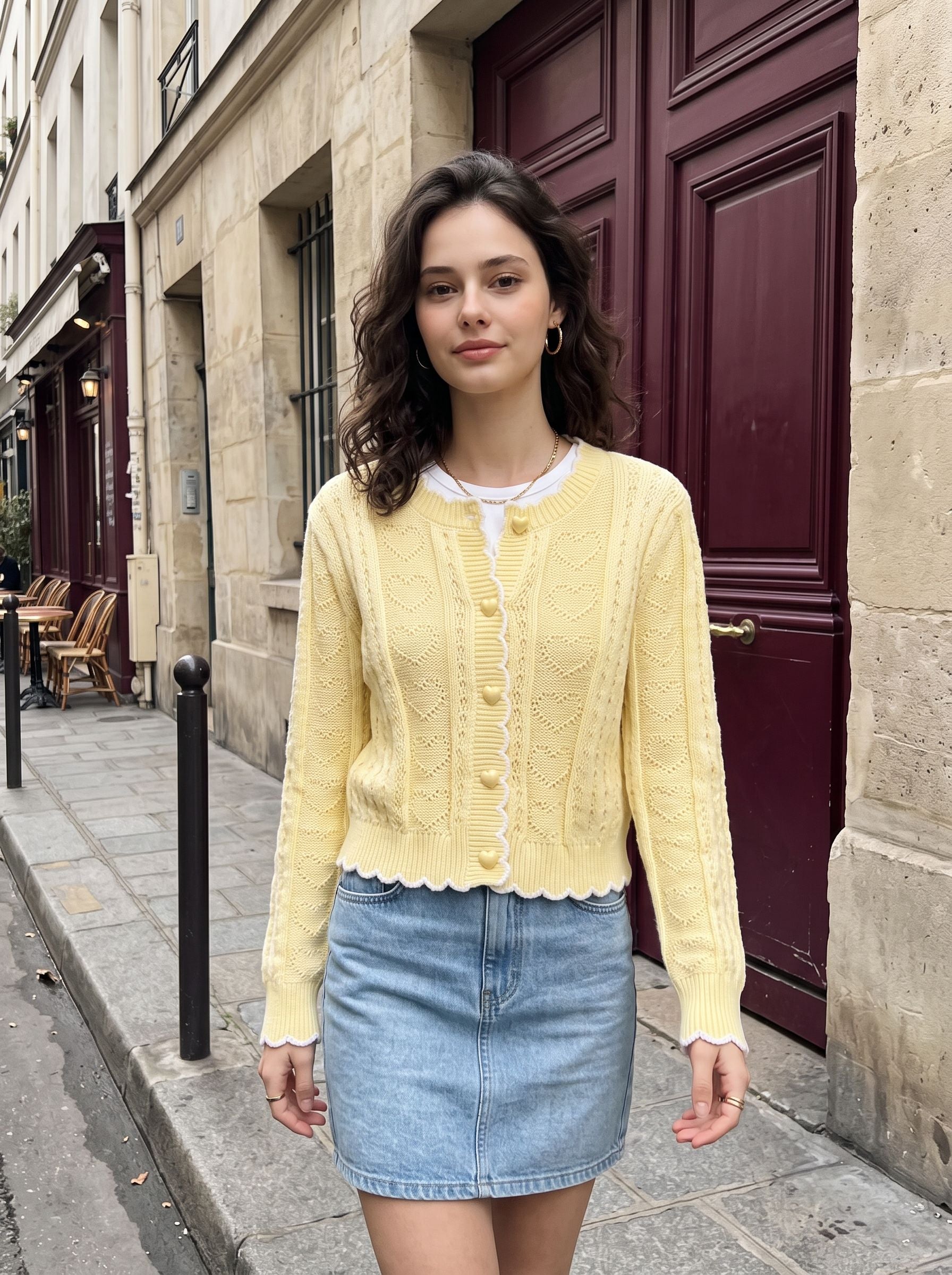 Cozy Cropped Heart Knit Cardigan