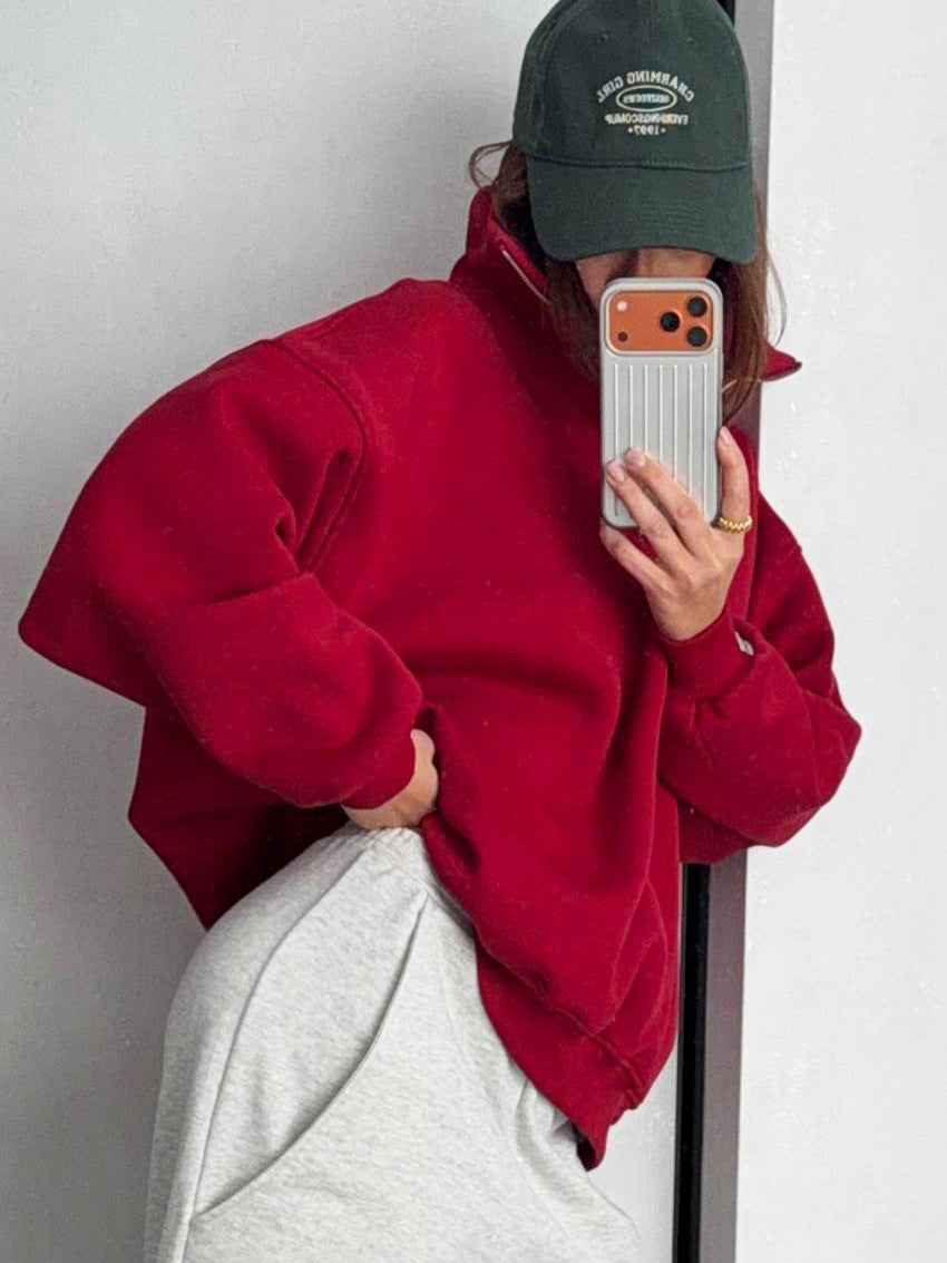 Oversized Quarter Zip Fleece Sweatshirt