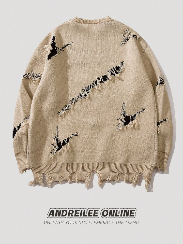 Distressed Oversized Graphic Knit Sweater