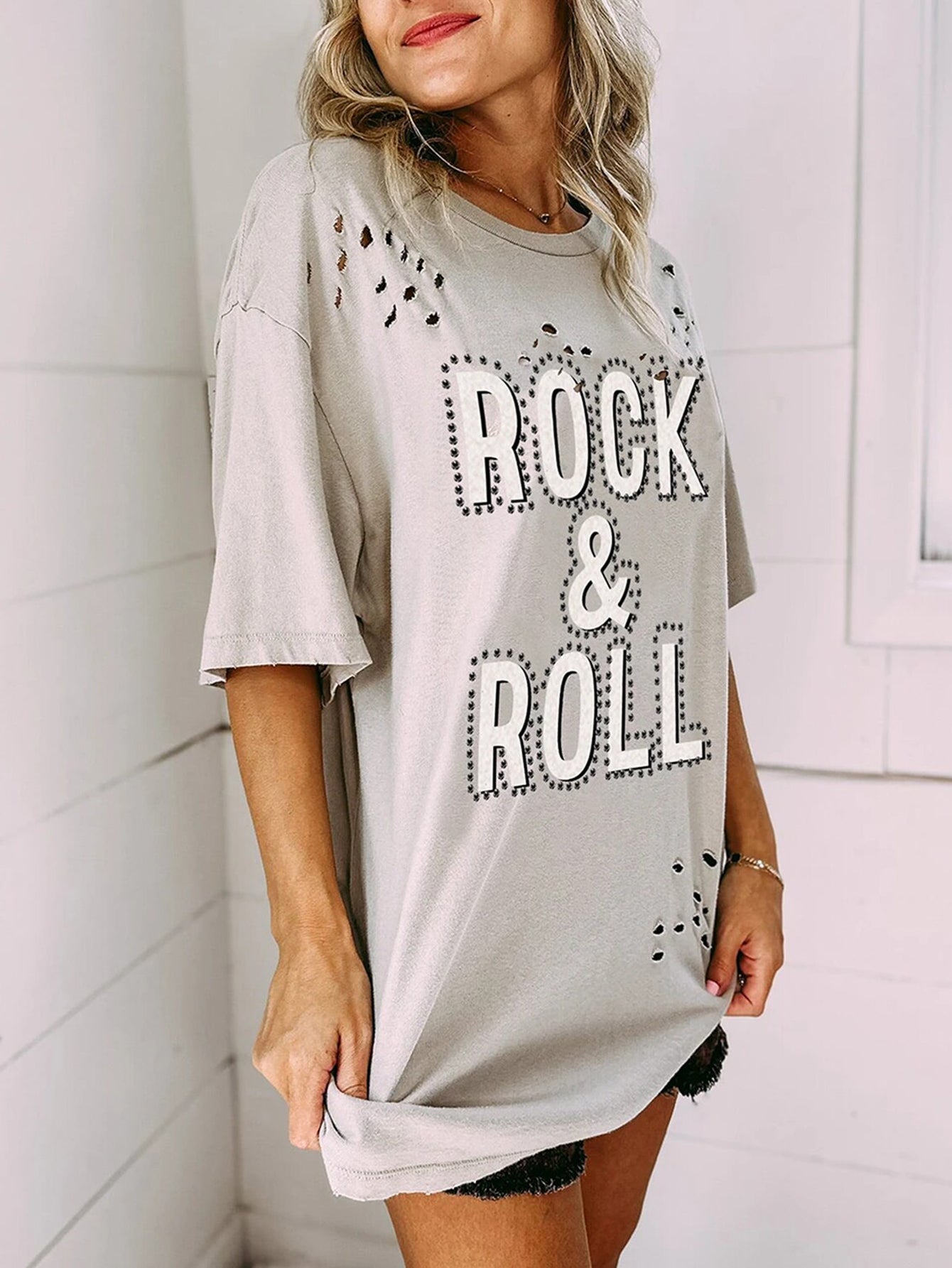 Distressed Detail Graphic Print T-Shirt