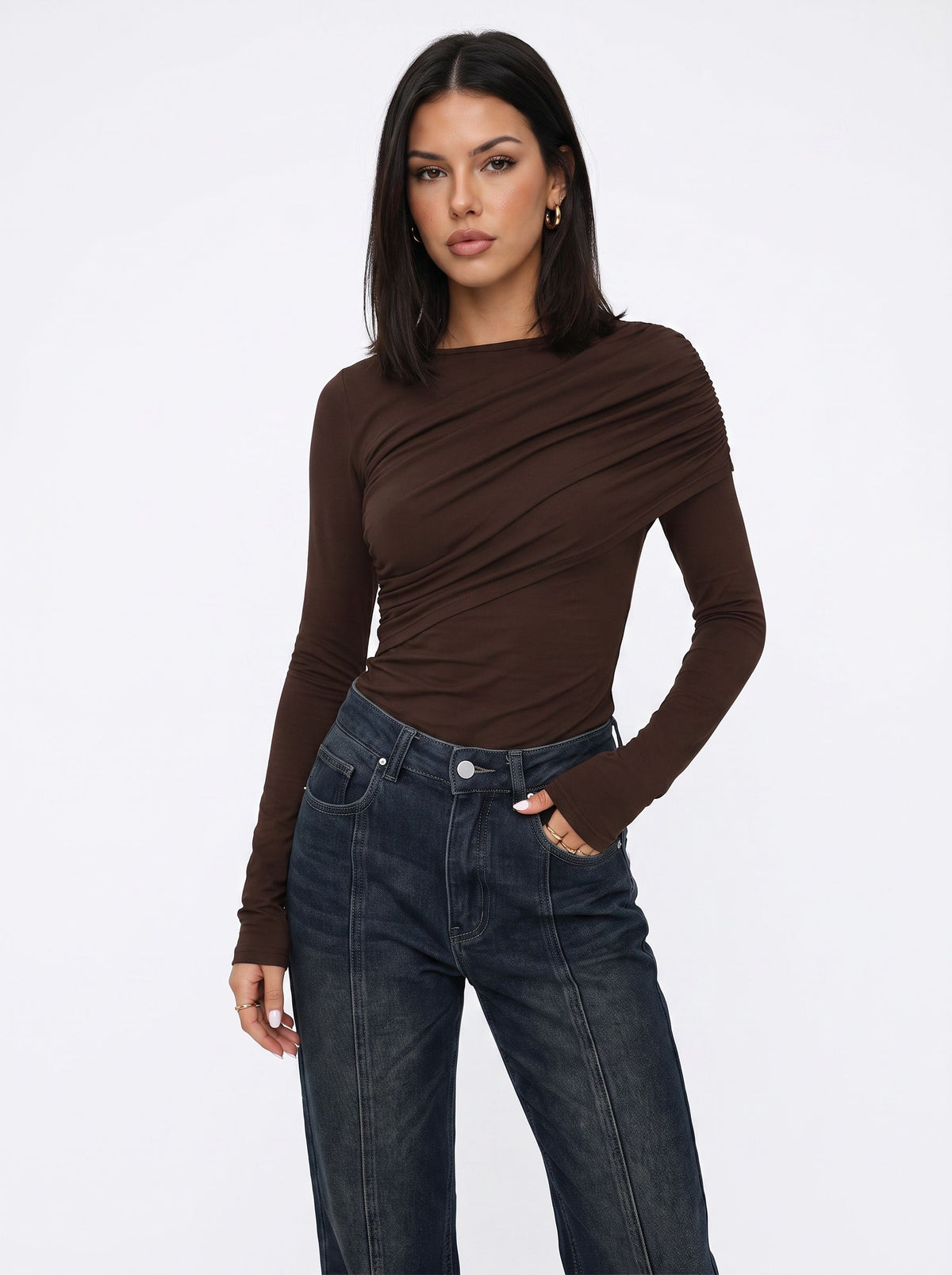 Ruched Slim Fit Long Sleeve Tee