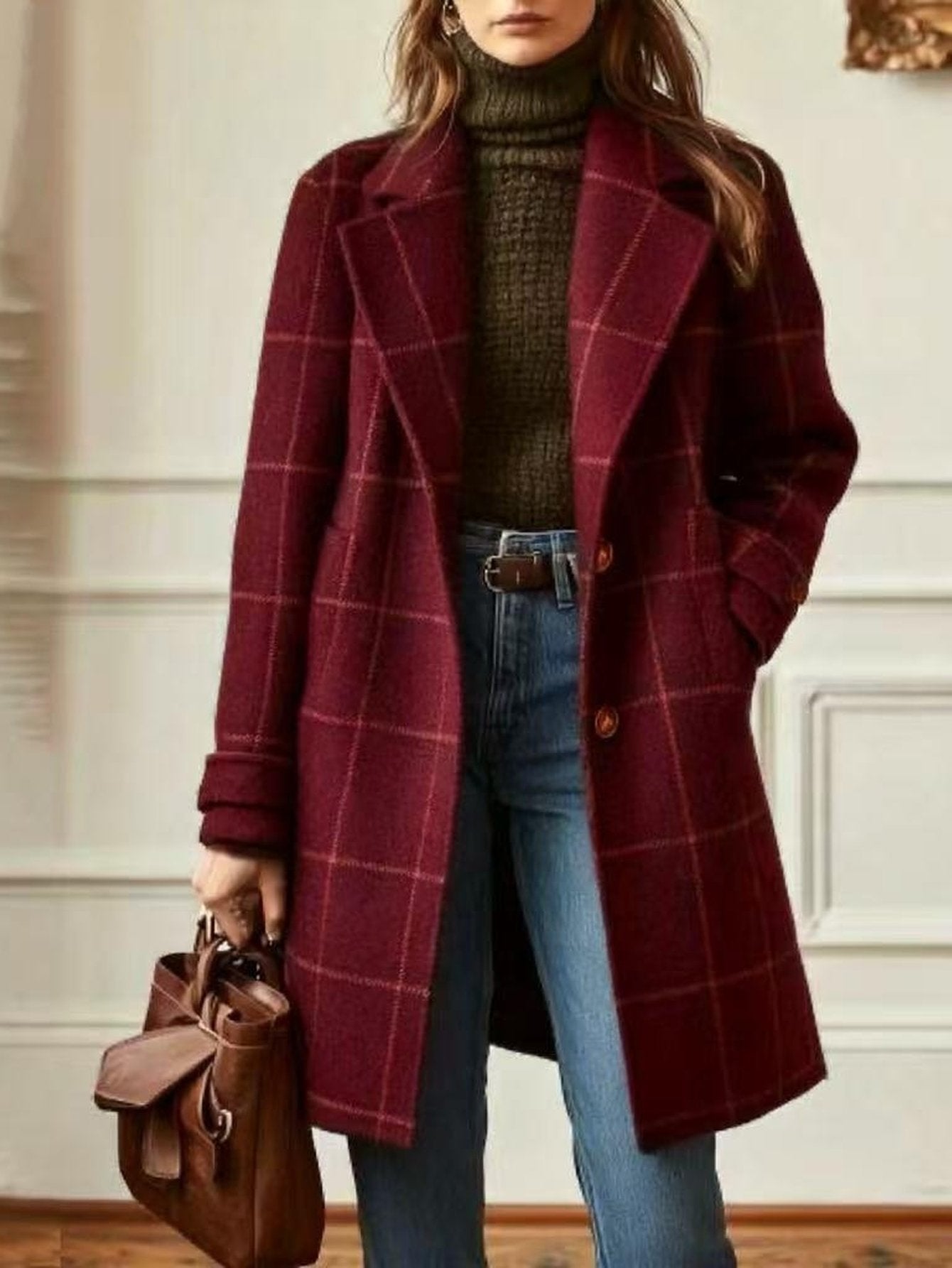 Classic Plaid Single Breasted Wool Coat