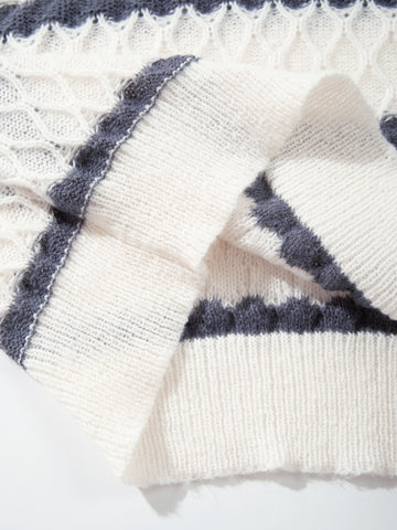 Striped Textured Collared Knit Pullover