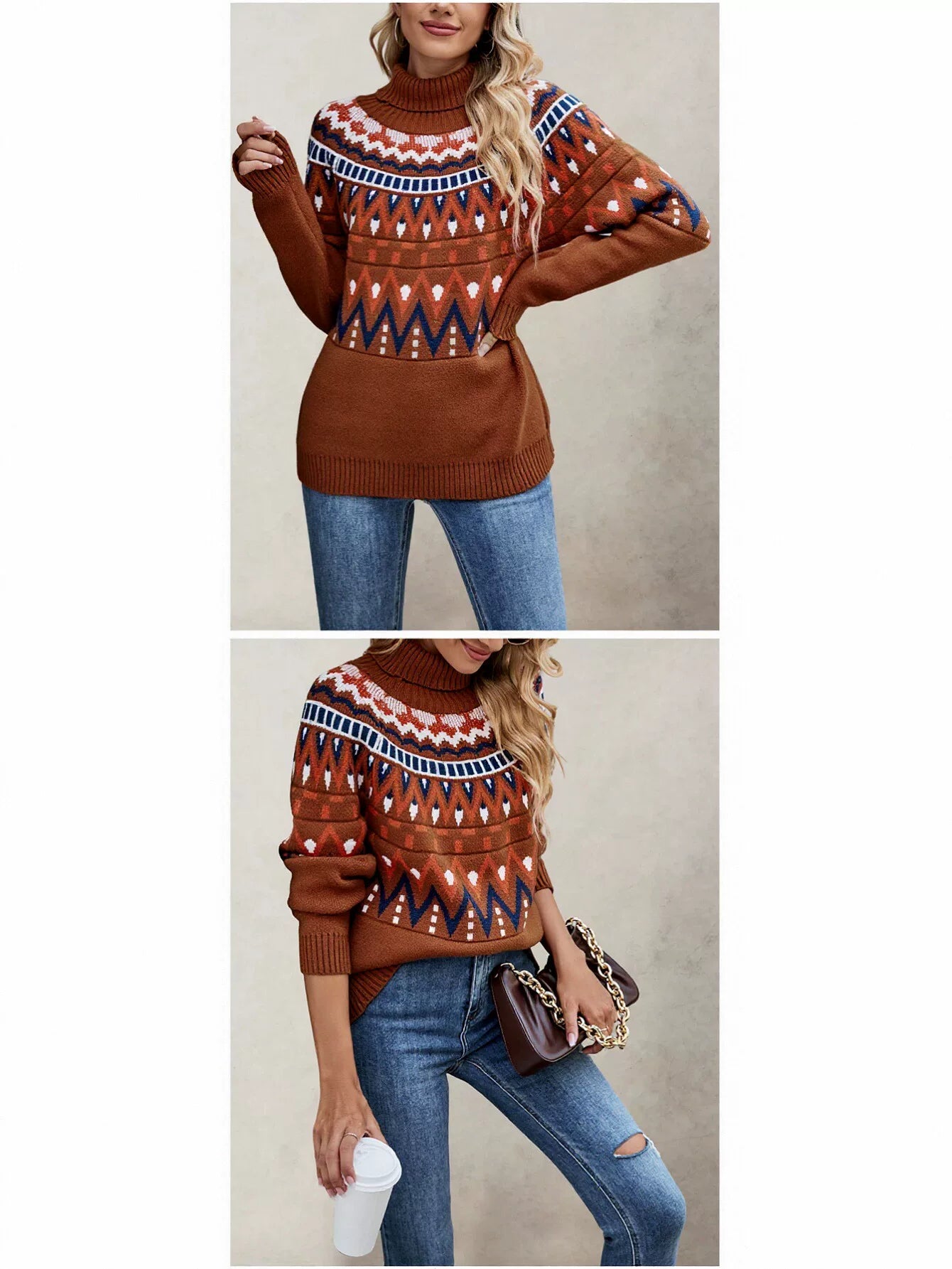 Cozy Fair Isle Turtleneck Pullover Sweater