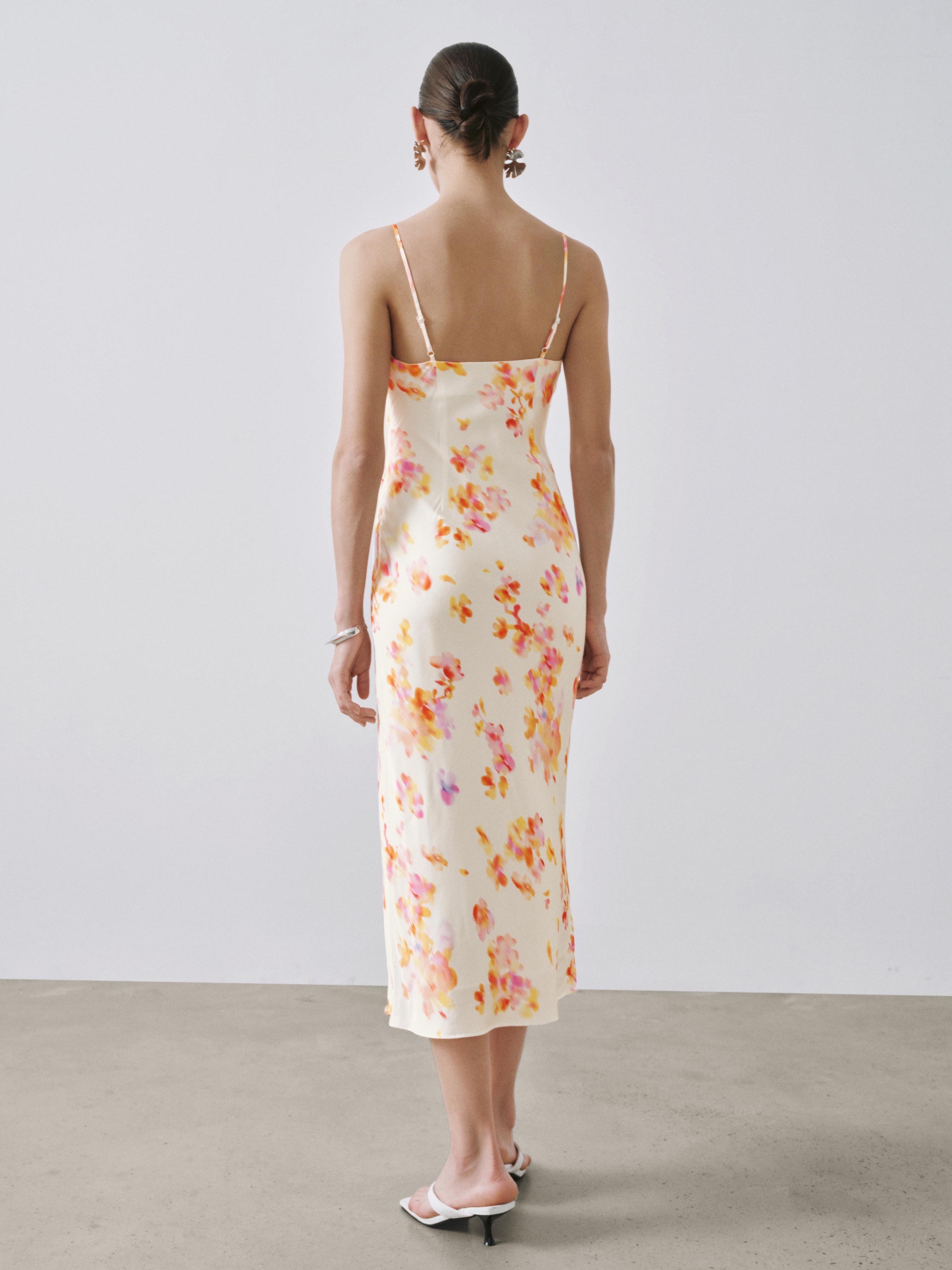 Urban Revivo Floral Printed Strappy Drawstring Skinny-Fit A-Line Midi Dresses