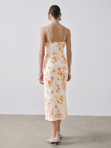 Urban Revivo Floral Printed Strappy Drawstring Skinny-Fit A-Line Midi Dresses