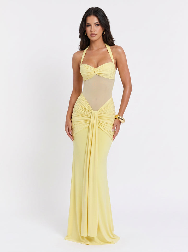 Sexy Halter Mesh Insert Maxi Dress
