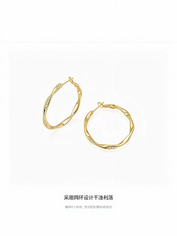 Twisted Gold Pave Hoop Earrings