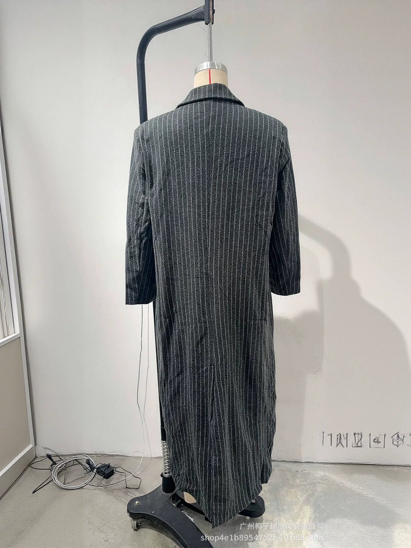 Double Breasted Striped Wool Coat