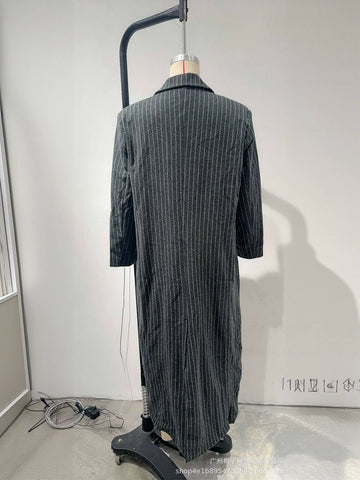 Double Breasted Striped Wool Coat