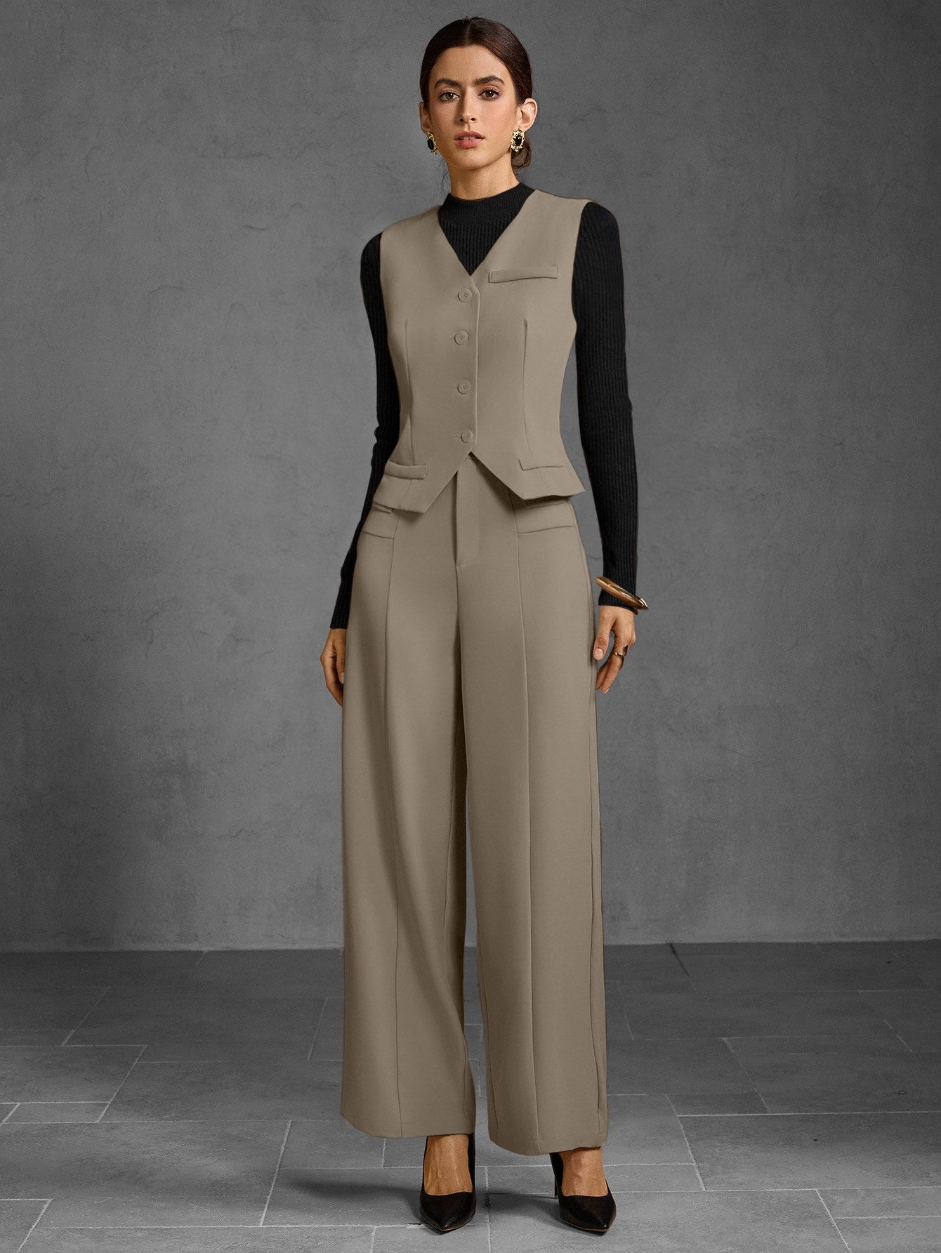Tailored Vest And Wide Leg Pants Set