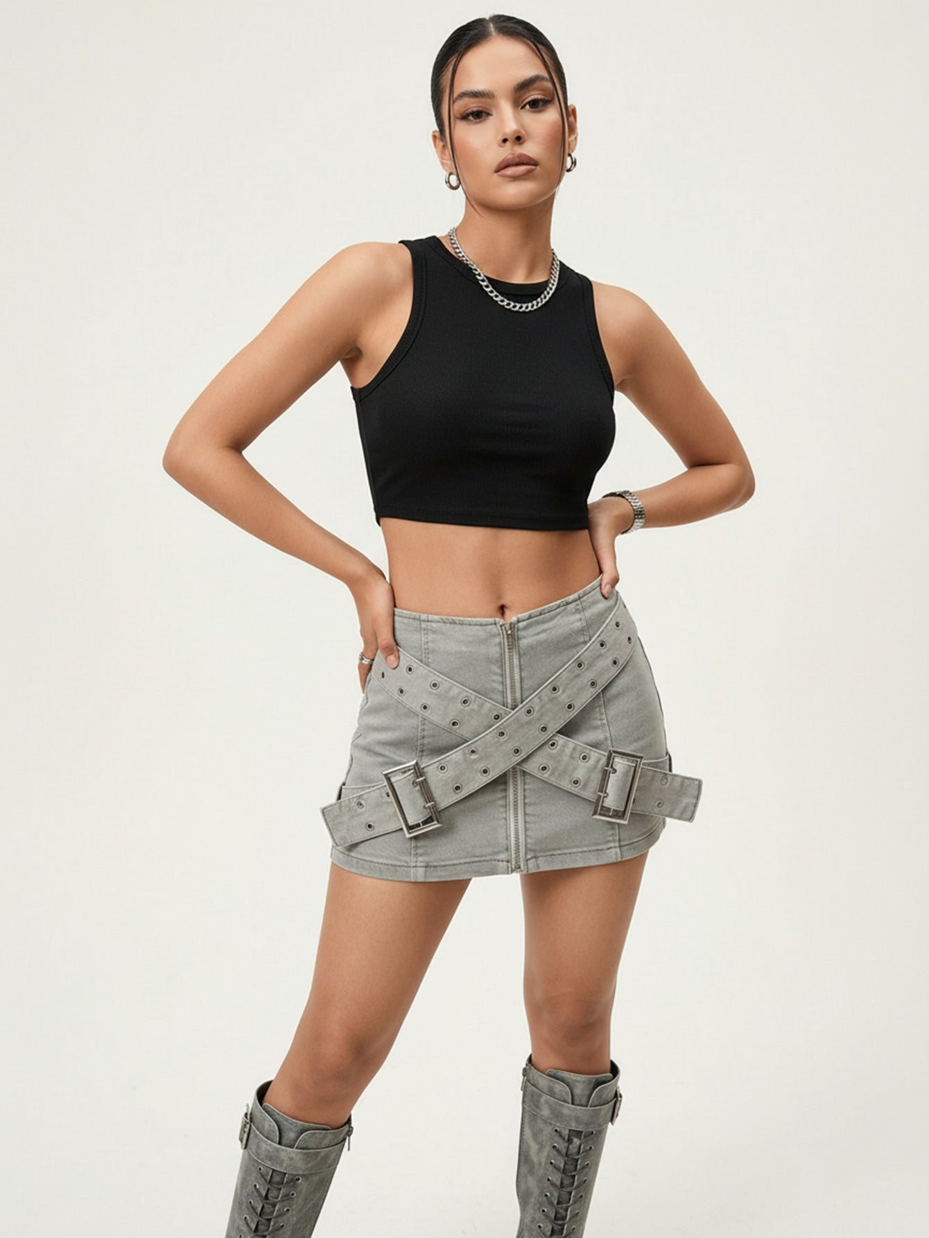 Stretch Denim Micro Mini Skirt