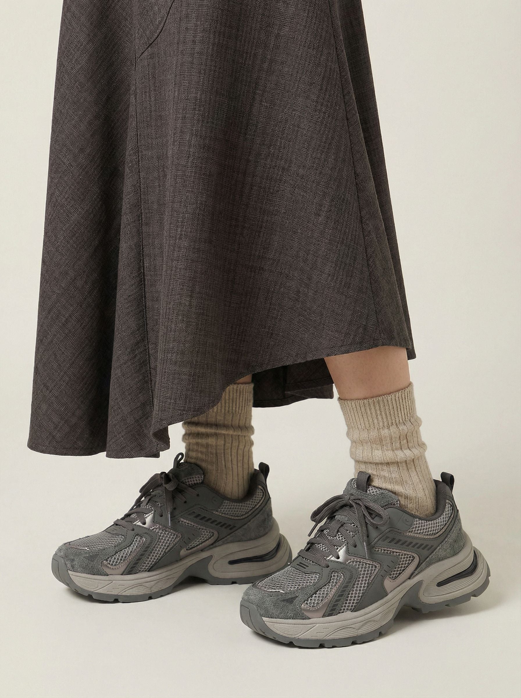 Breathable Mesh Chunky Sole Fashion Sneakers-Gray