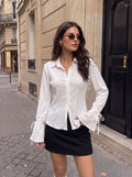 Textured Flared Sleeve Button Down Shirt