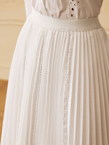 Elegant Pleated White Maxi Skirt
