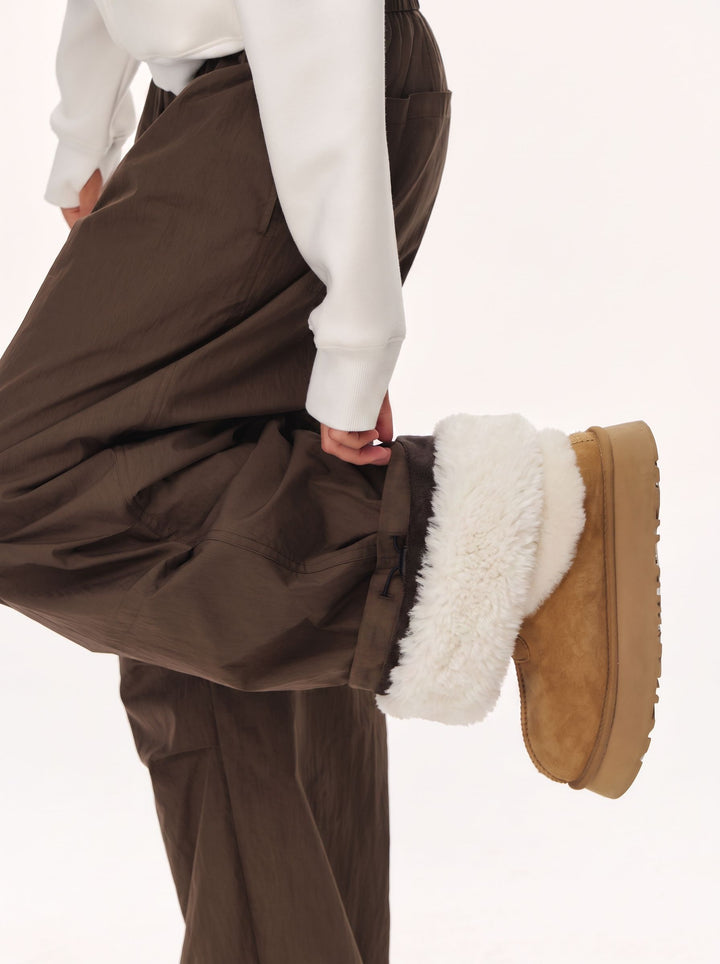 Fleece Lined Oversized Parachute Pants