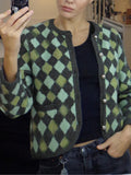 Cozy Argyle Pattern Knit Cardigan