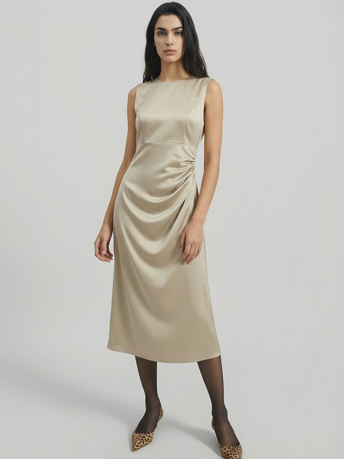 SAÏA Boat Neck Bridesmaid Satin Maxi Dress-Gold