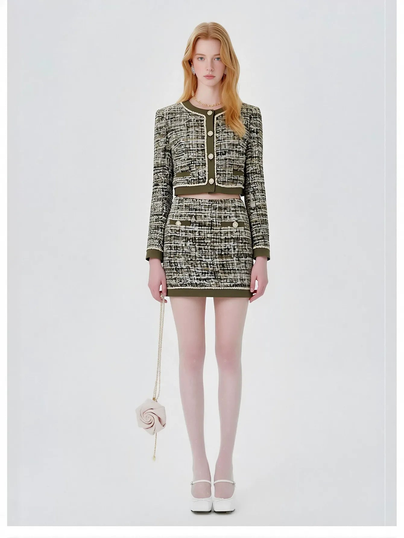 Cropped Tweed Button Up Jacket