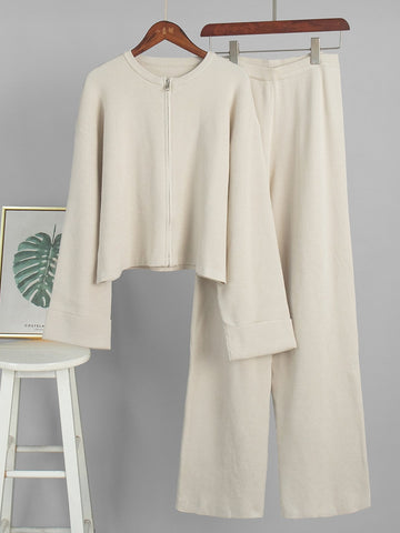 Cozy Ribbed Zip Up Pant Set