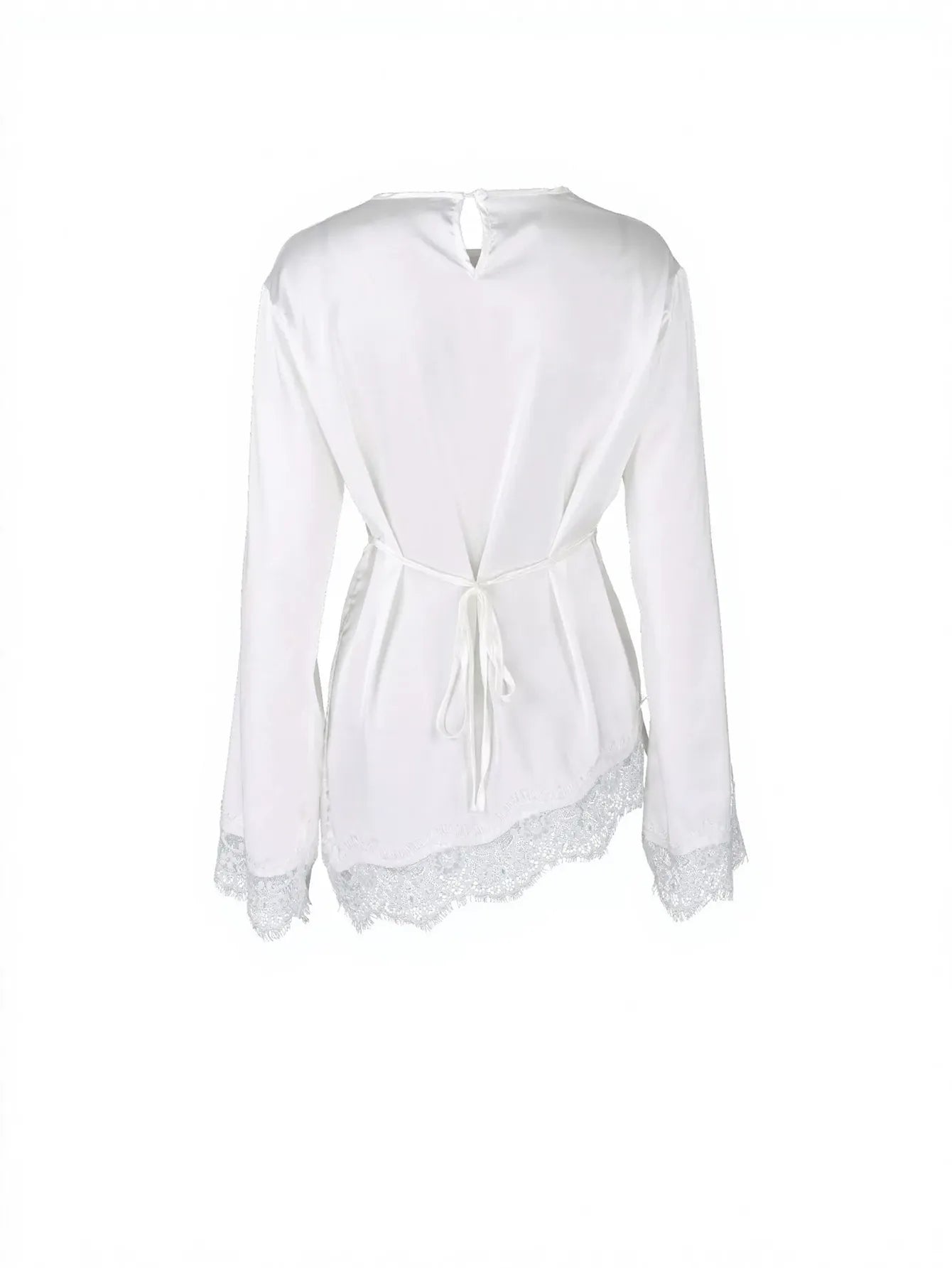 Elegant Lace Trim Satin Blouse