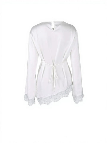 Elegant Lace Trim Satin Blouse