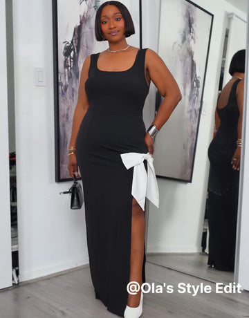 Side-Bow High-Slit Statement Maxi Dress