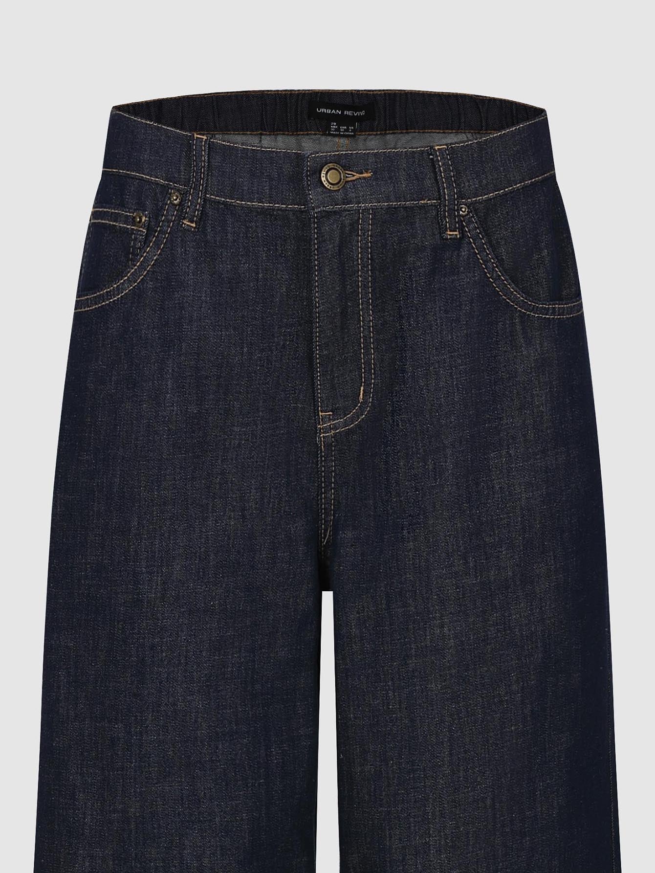 Urban Revivo Stitch Detail Straight Leg Jeans-Indigo