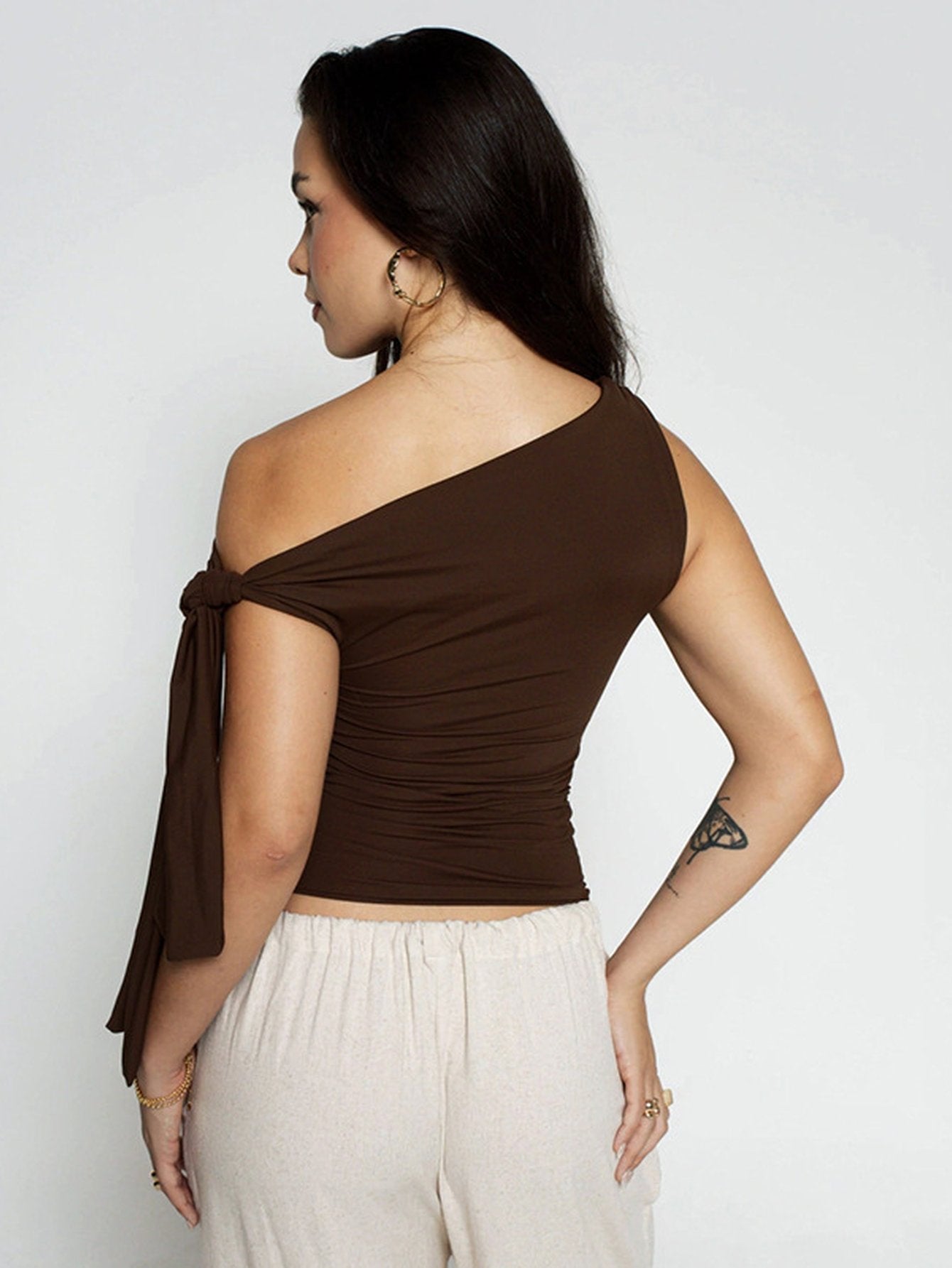Elegant One Shoulder Tie Detail T-Shirt