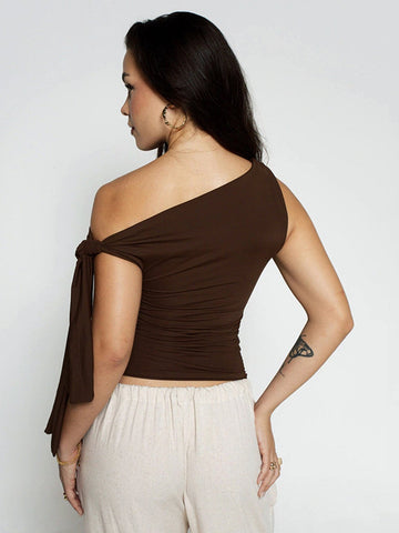 Elegant One Shoulder Tie Detail T-Shirt