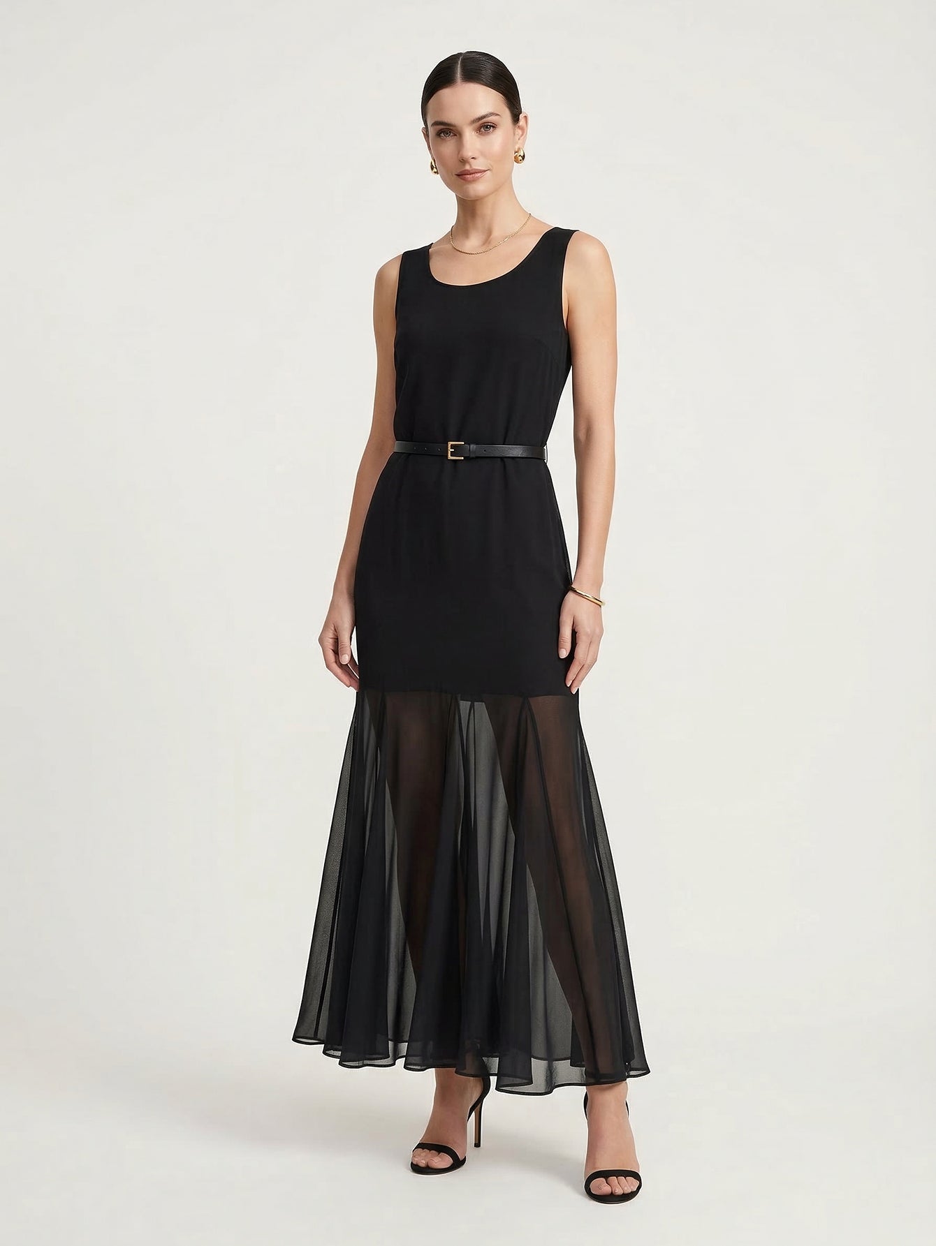 Include Belt Tulle-paneled Dress