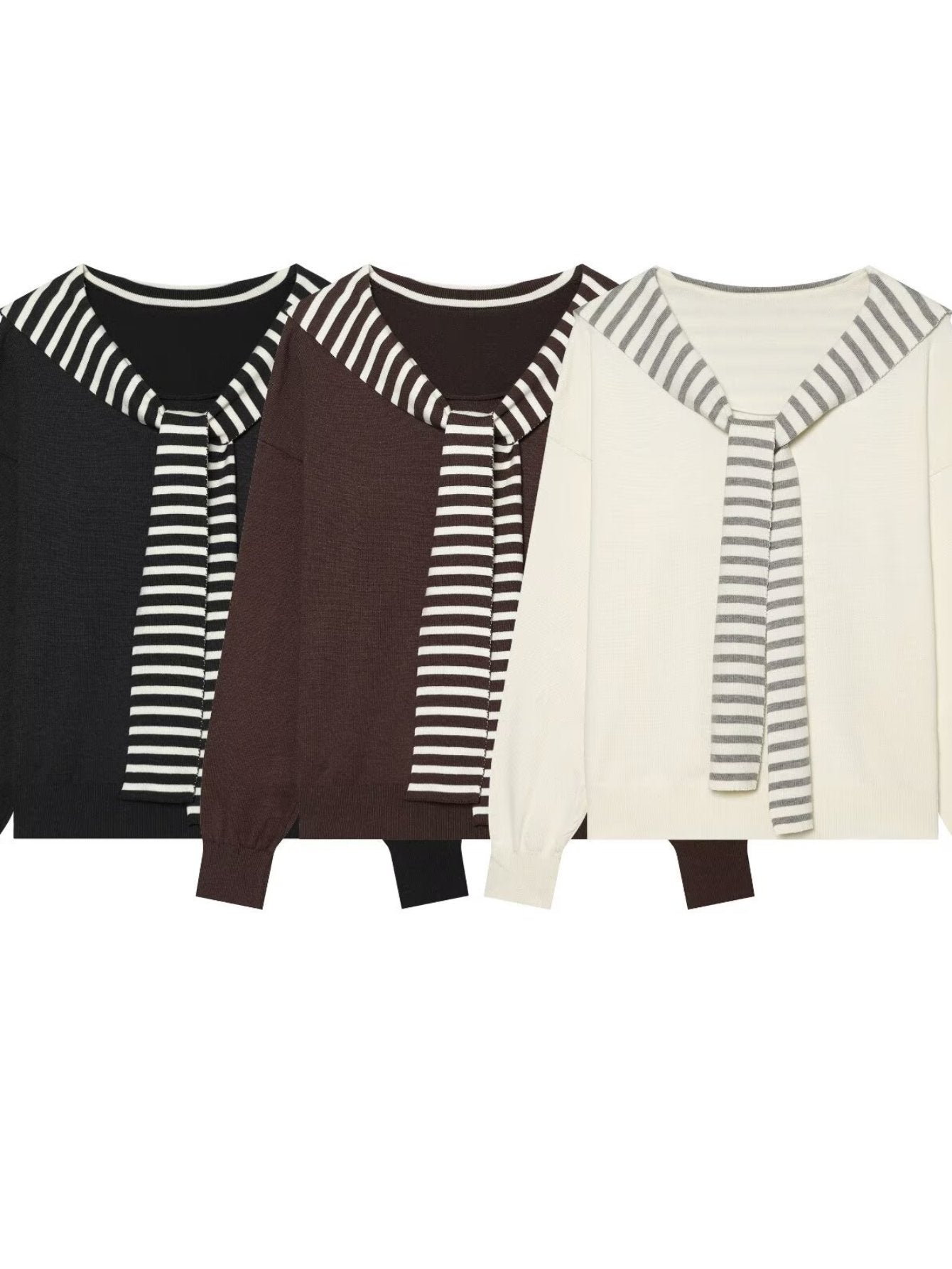 Casual Striped Sailor Collar Knit Pants Sets