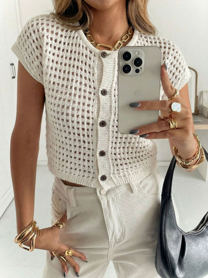 Crochet Knit Button Up Cardigan