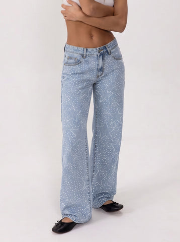 Sparkly Rhinestone Wide Leg Jeans