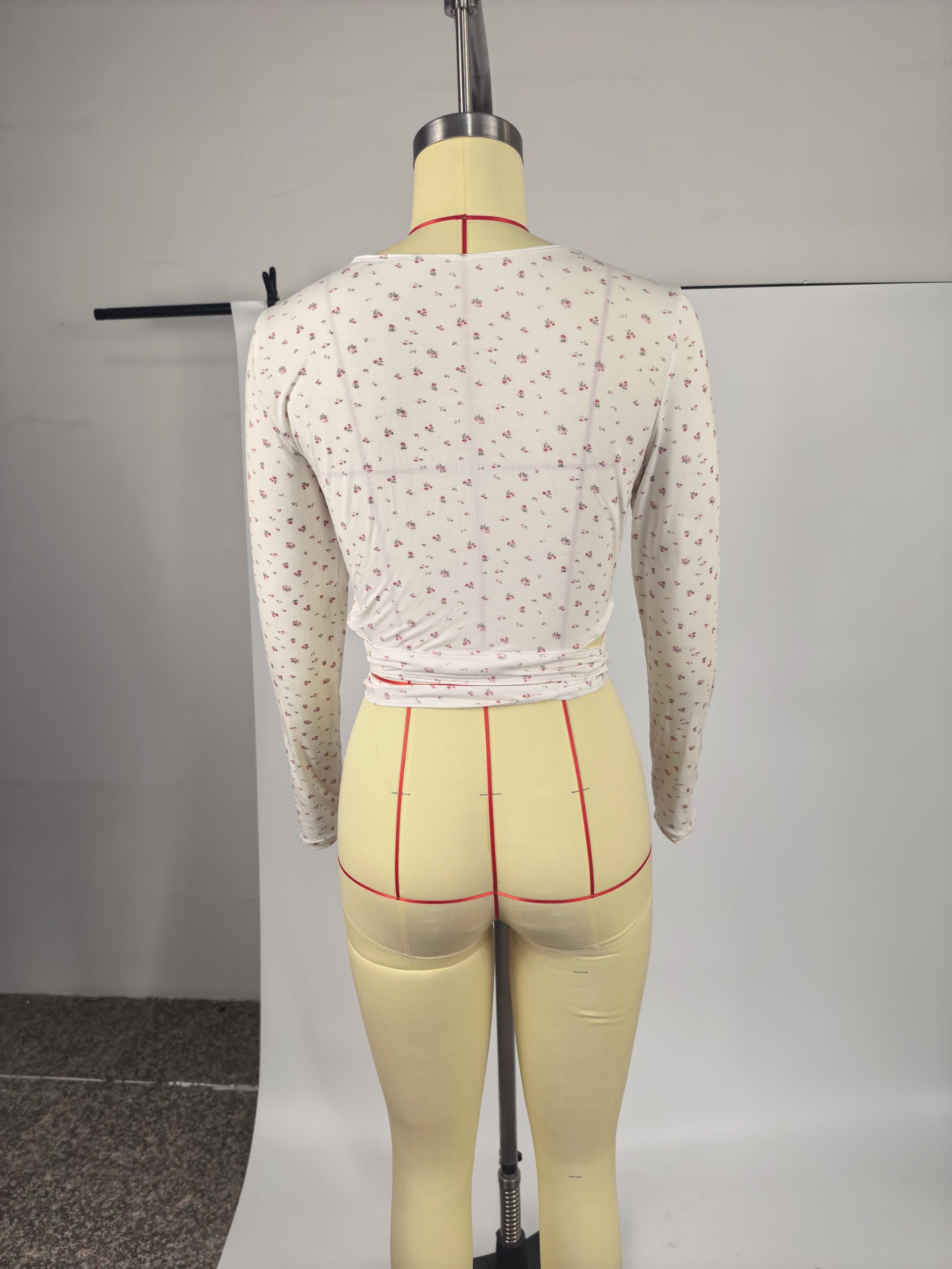 Floral Wrap Tie Front Yoga Top