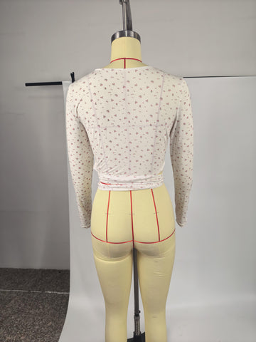 Floral Wrap Tie Front Yoga Top