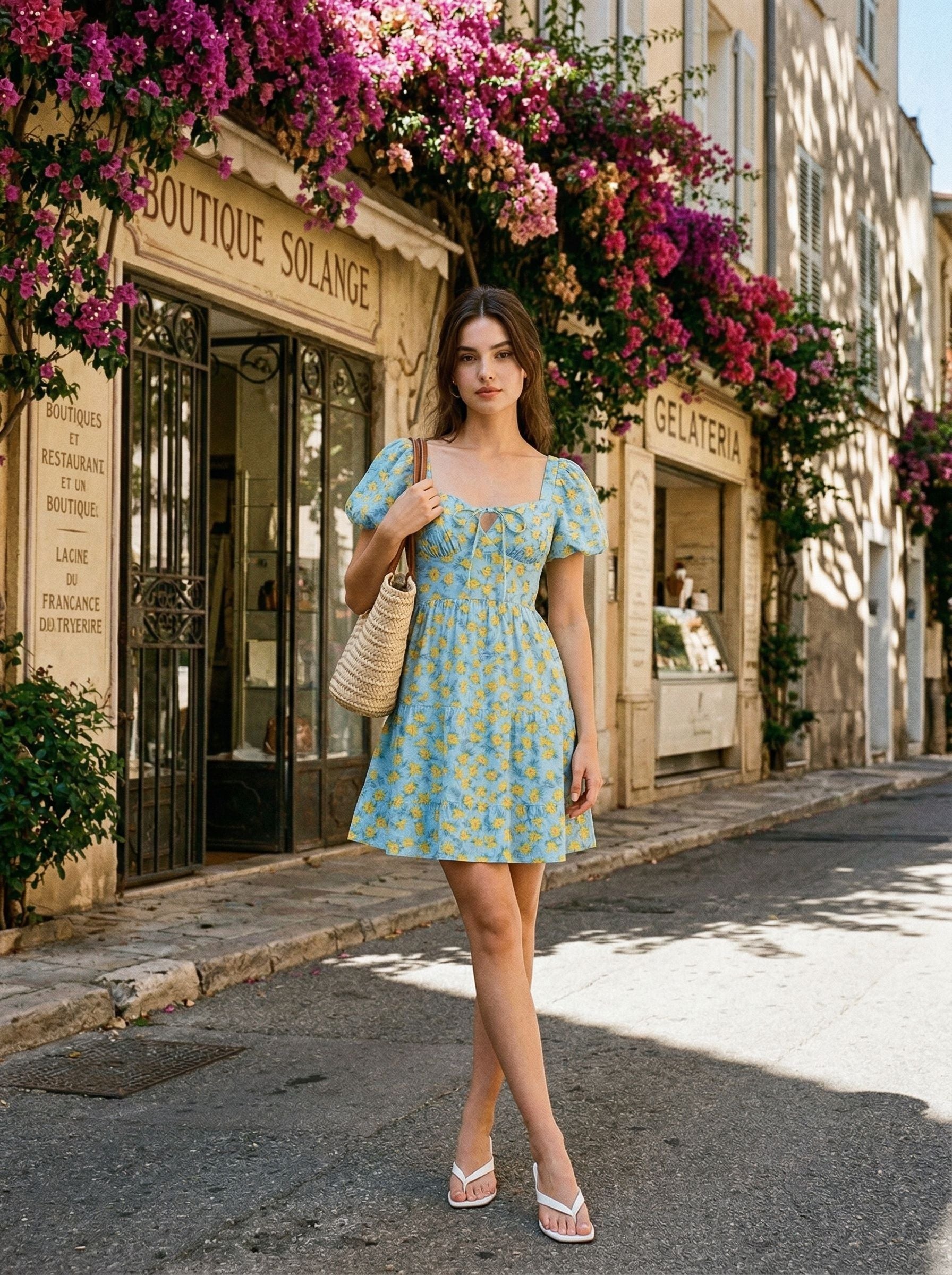 AYLA Floral Print Puff Sleeve Tiered Mini Dress