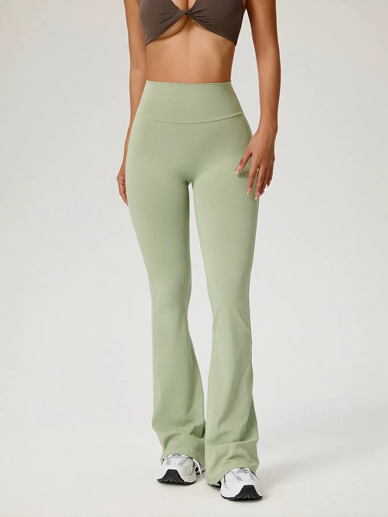 High Waisted Ruched Flare Yoga Pants