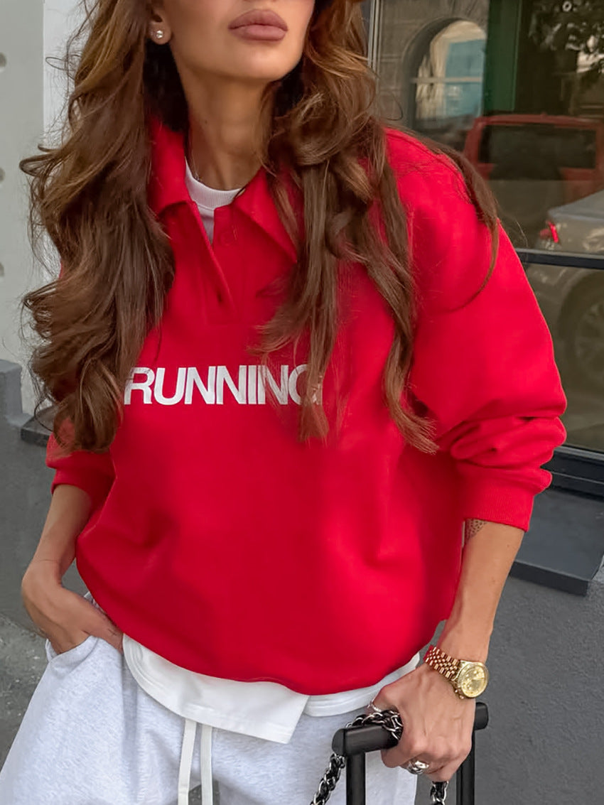 Oversized Collared Graphic Running Sweatshirt