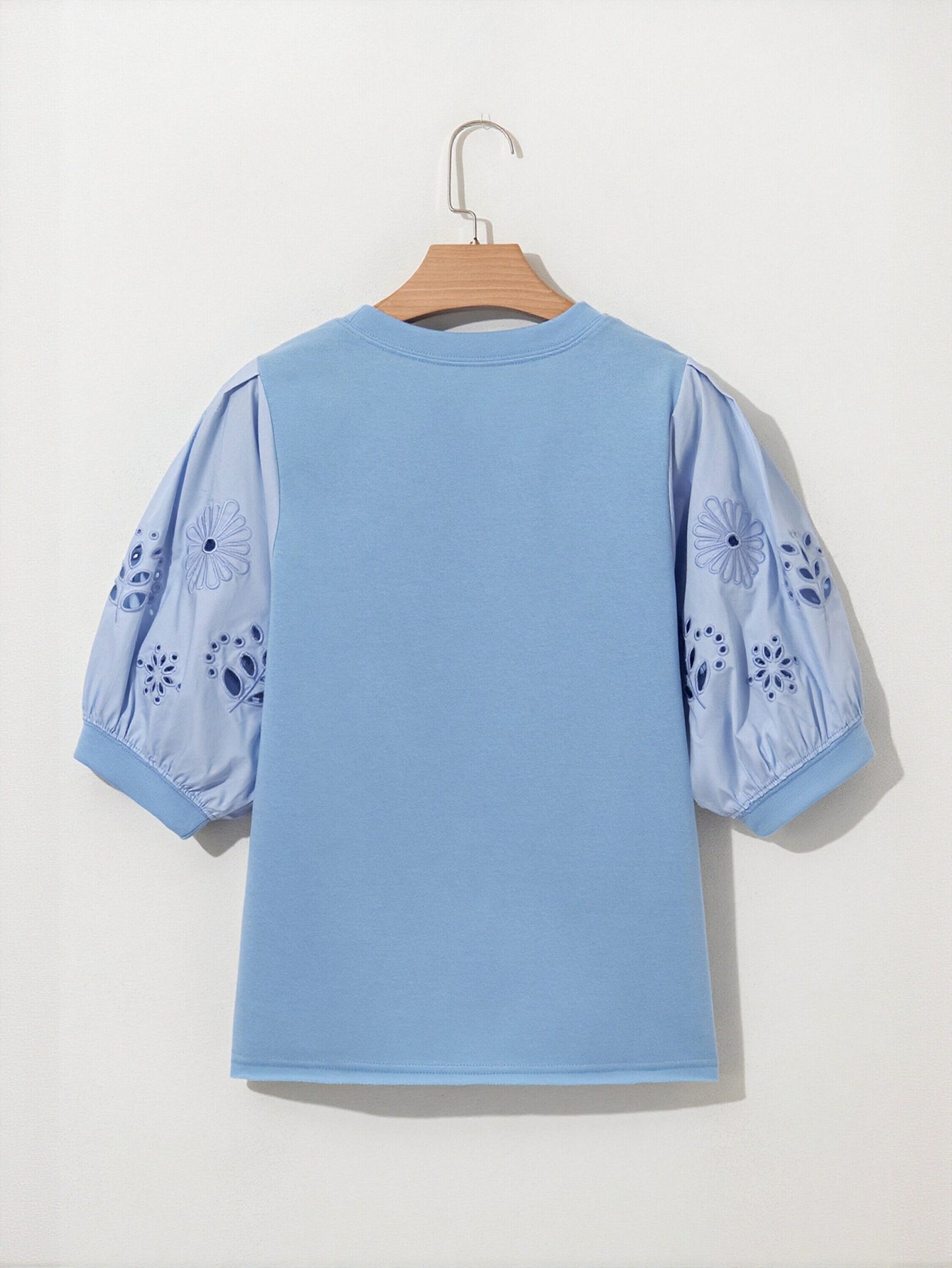 Embroidered Puff Sleeve Chiffon Blouse
