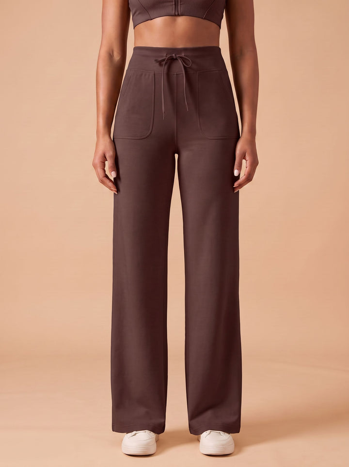 High Waisted Drawstring Wide Leg Yoga Pants