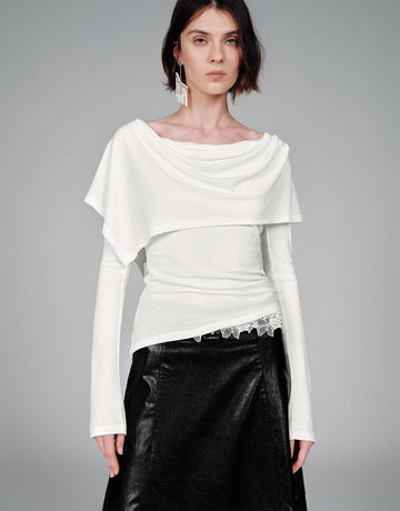 Urban Revivo Draped Long Sleeve T-Shirts-Off-White